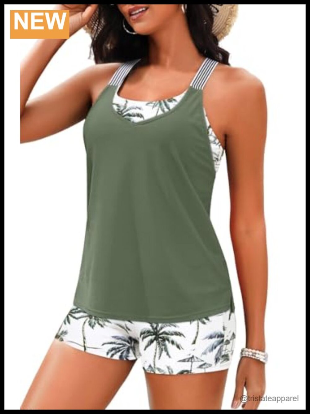Athletic Tankini Swimsuits for Women 2PC Set Tummy Control Shorts